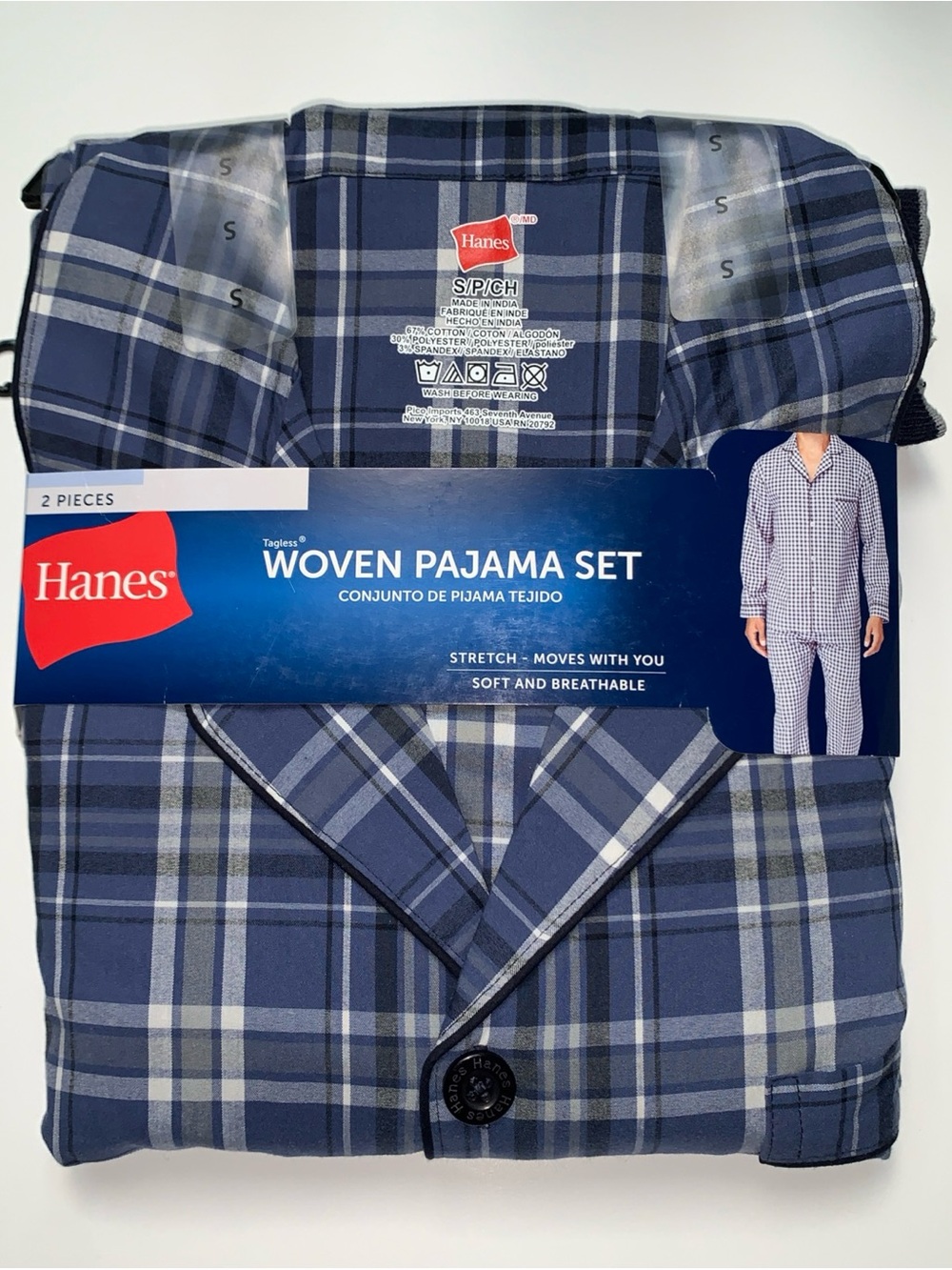 Hanes Men's Woven Pajama Set - Blue Plaid
